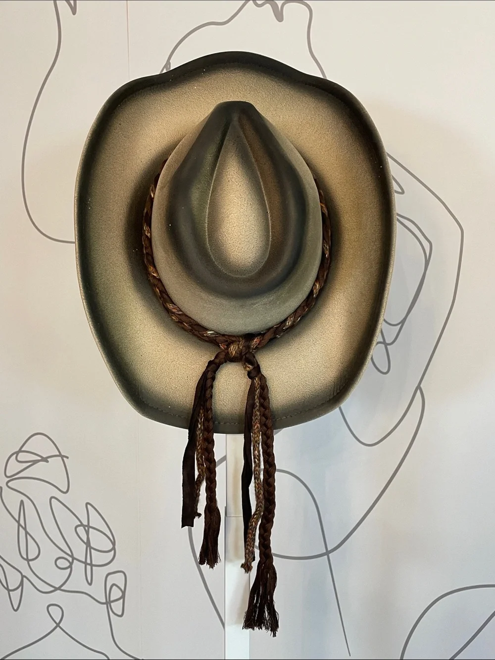 Taupe Wide-Brim Felt Hat with Braided Band